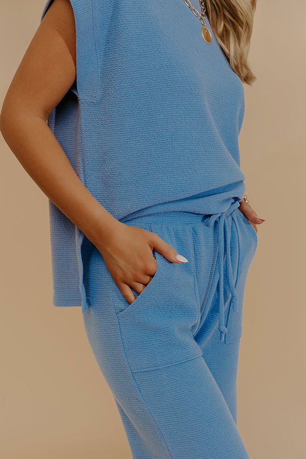 Weekend Wind-Down High Waist Waffle Knit Pants in Light Blue Image - 5