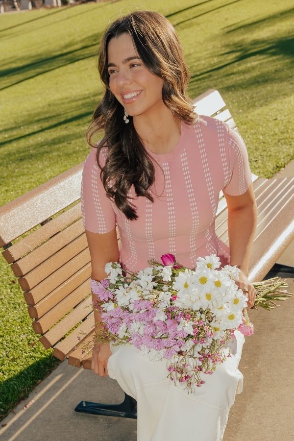 Everyday Chic Knit Peplum Top in Pink Image - 1