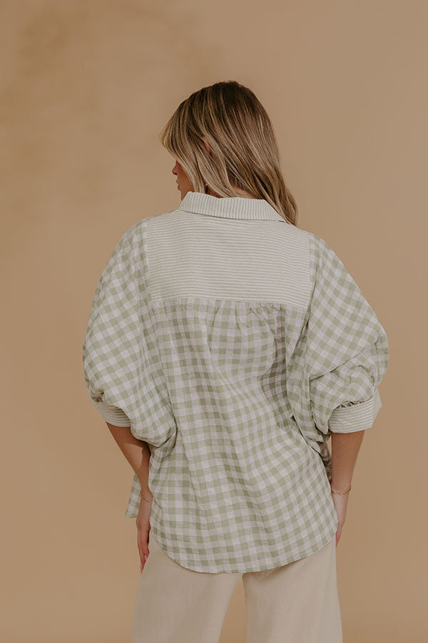 Picnic Perfect Gingham Button Up Top in Sage Image - 4