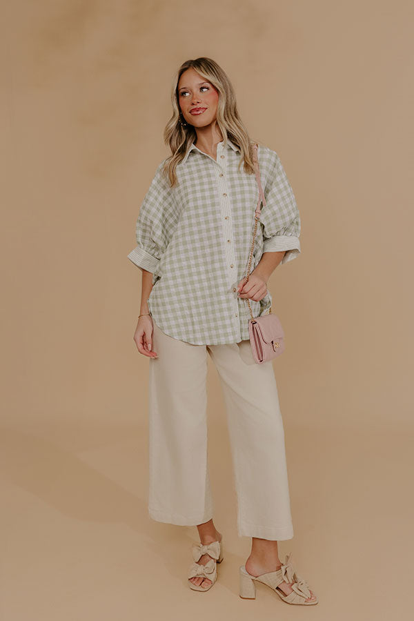 Picnic Perfect Gingham Button Up Top in Sage Image - 1