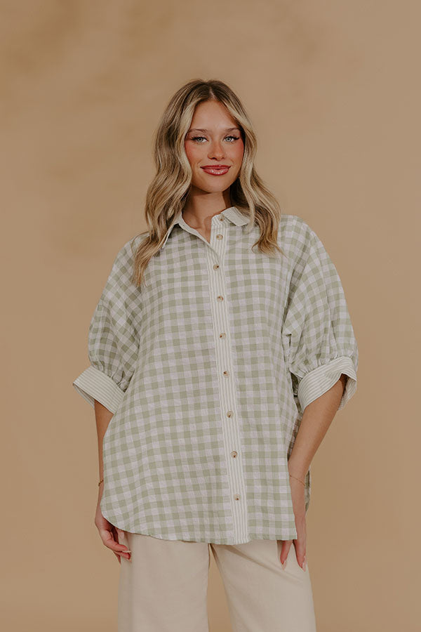 Picnic Perfect Gingham Button Up Top in Sage Image - 2