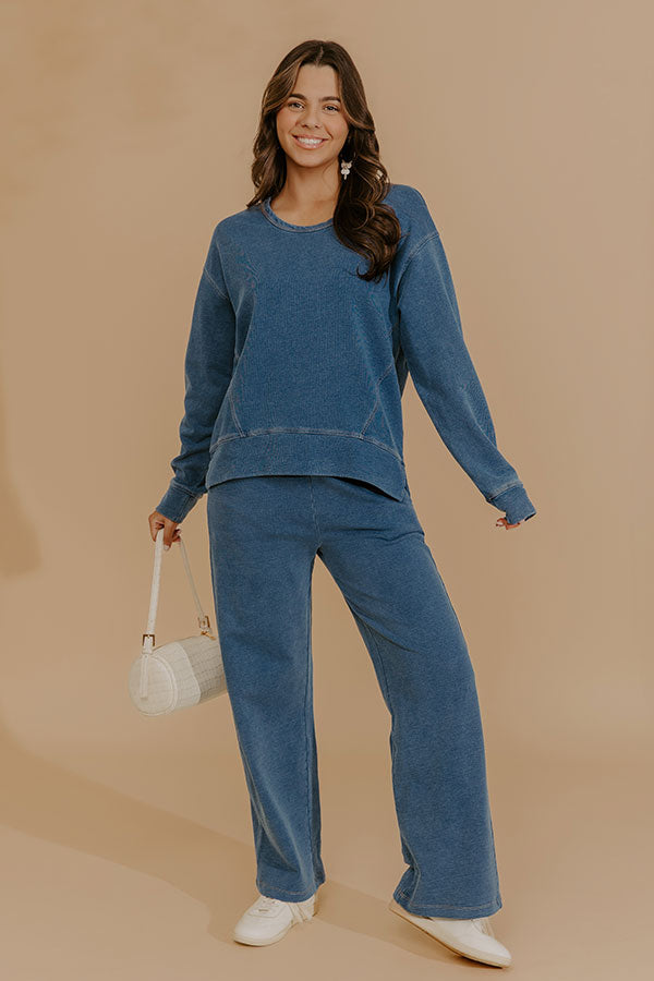 Weekend Breeze High Waist Terry Knit Wide Leg Pants Image - 1