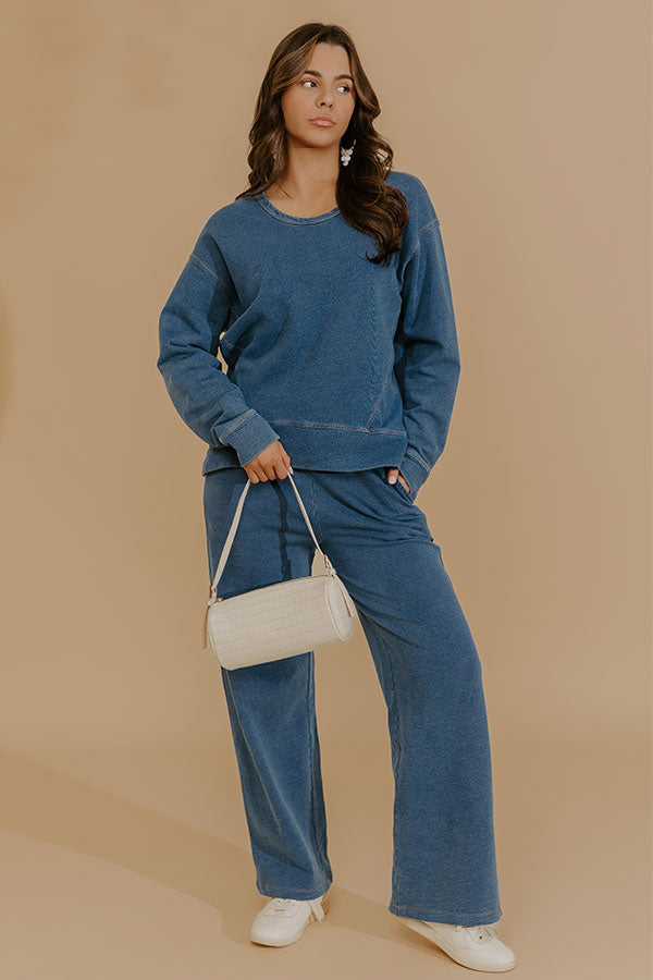 Weekend Breeze High Waist Terry Knit Wide Leg Pants Image - 2