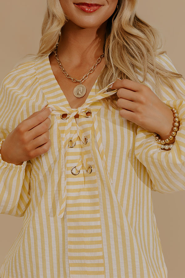 Spring Charm Stripe Henley Top in Yellow Image - 3