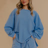 Weekend Wind-Down Waffle Knit Long Sleeve Tee in Light Blue Image - 1