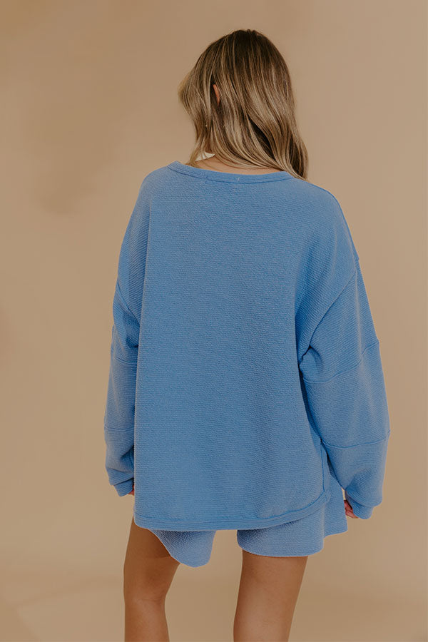 Weekend Wind-Down Waffle Knit Long Sleeve Tee in Light Blue Image - 4