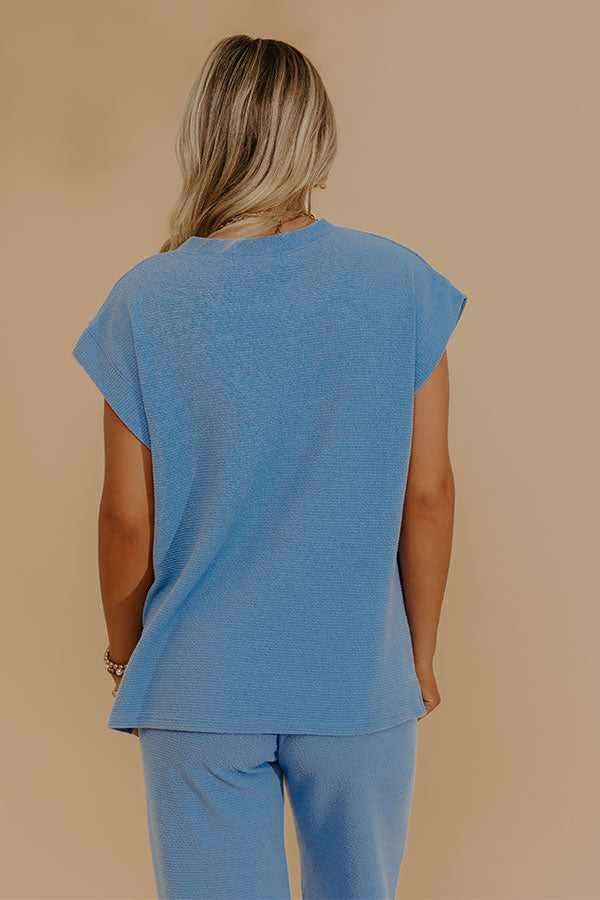 Weekend Wind-Down Waffle Knit Top in Light Blue Image - 3