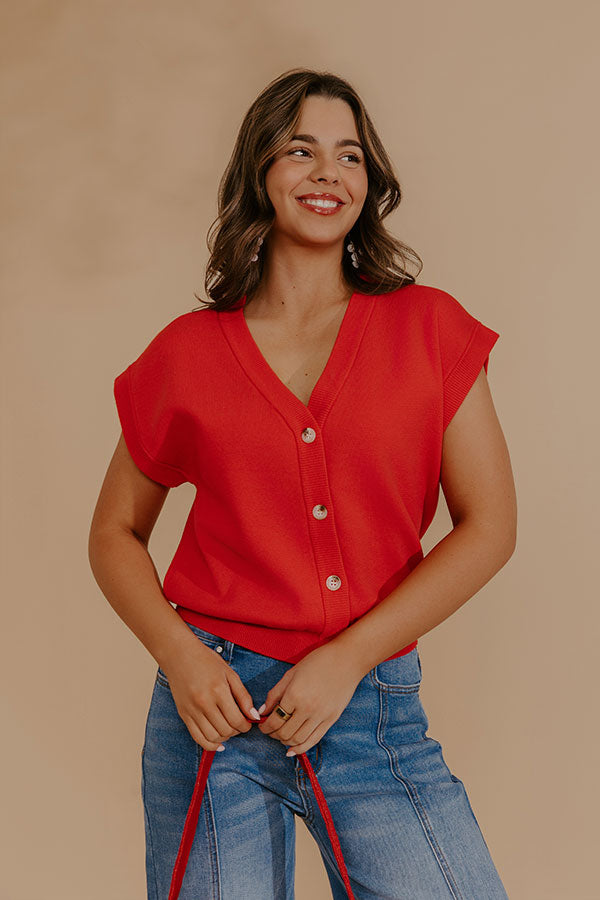 Spring Whisper Knit Top in Red Image - 1