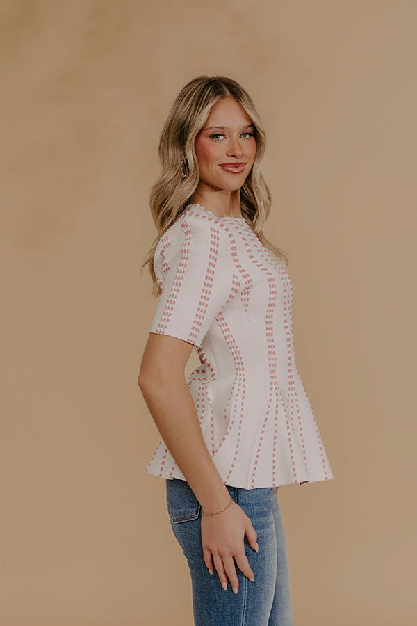 Everyday Chic Knit Peplum Top in White Image - 3