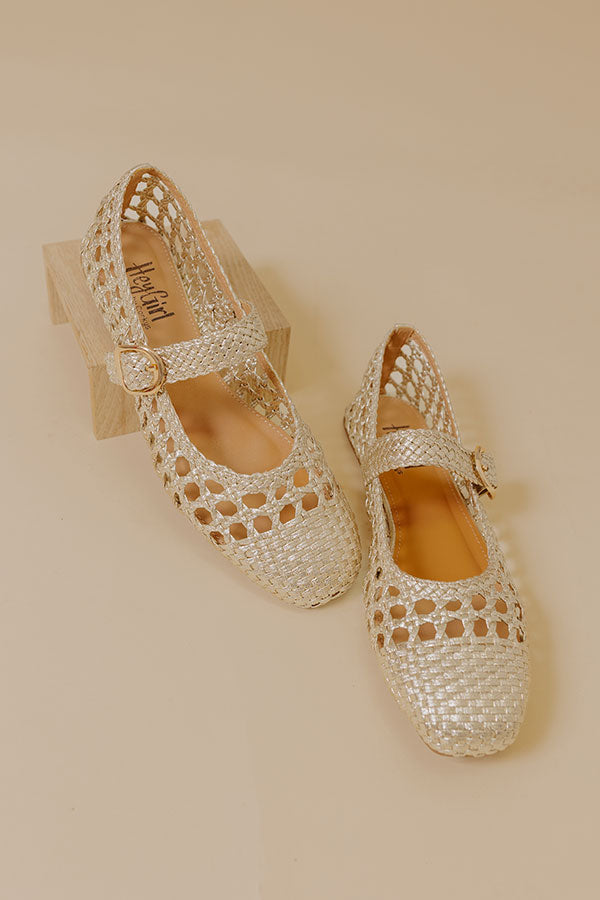 Mixed Feelings Faux Leather Metallic Woven Flats in Gold Image - 3