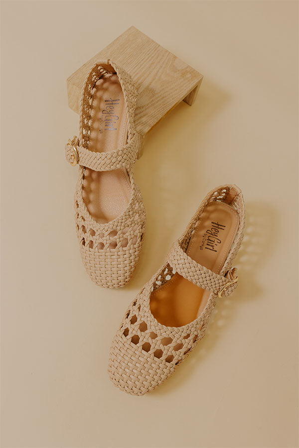 Mixed Feelings Faux Leather Woven Flats in Iced Latte Image - 1