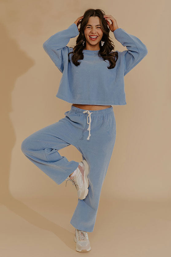 Weekend Away High Waist Knit Pants in Airy Blue Image - 1
