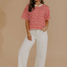 Harbor Line Stripe Button Up Top in Red Image - 1