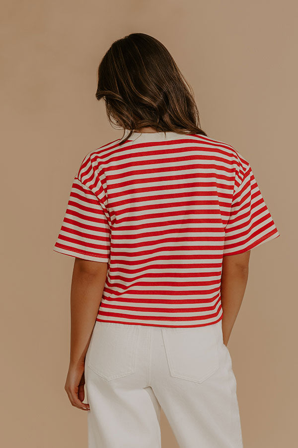 Harbor Line Stripe Button Up Top in Red Image - 4