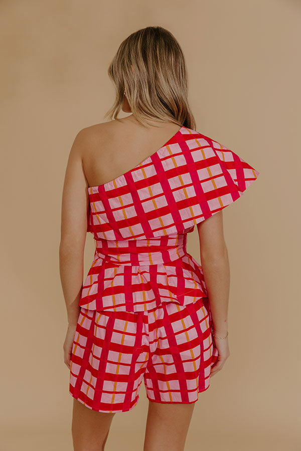 Pretty Chic One Shoulder Plaid Top Image - 5