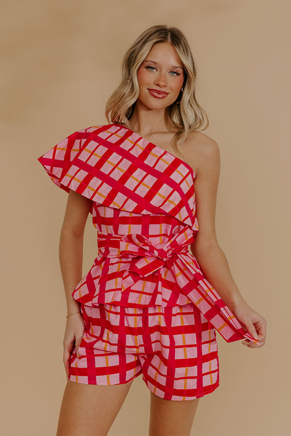 Pretty Chic One Shoulder Plaid Top Image - 1