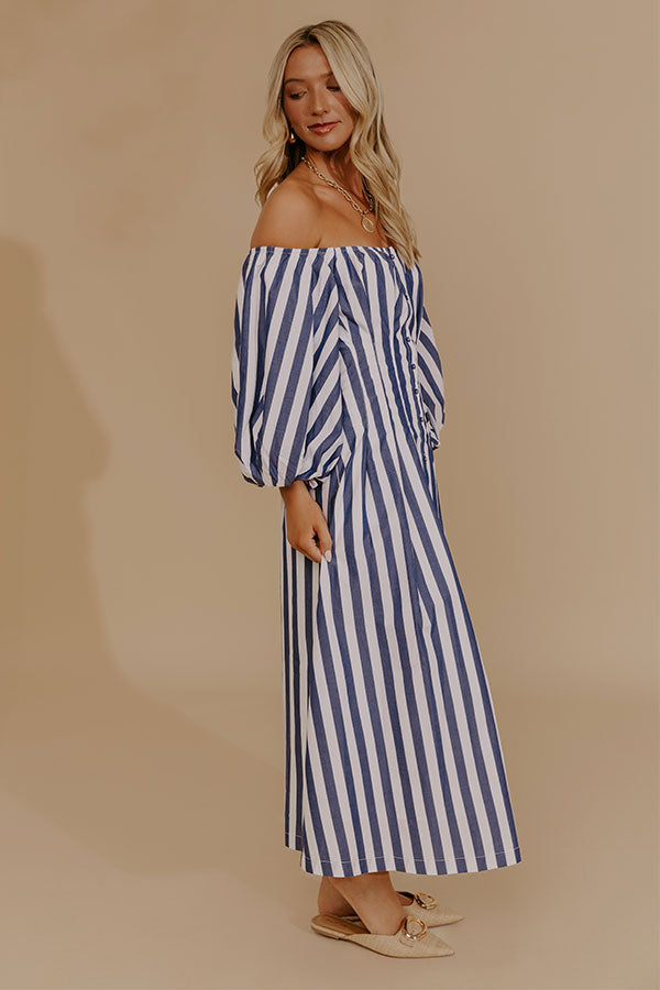 Modern Lines Off Shoulder Stripe Midi Dress Image - 3