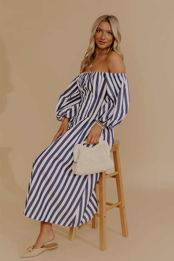 Modern Lines Off Shoulder Stripe Midi Dress Image - 1