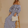 Modern Lines Off Shoulder Stripe Midi Dress Image - 1