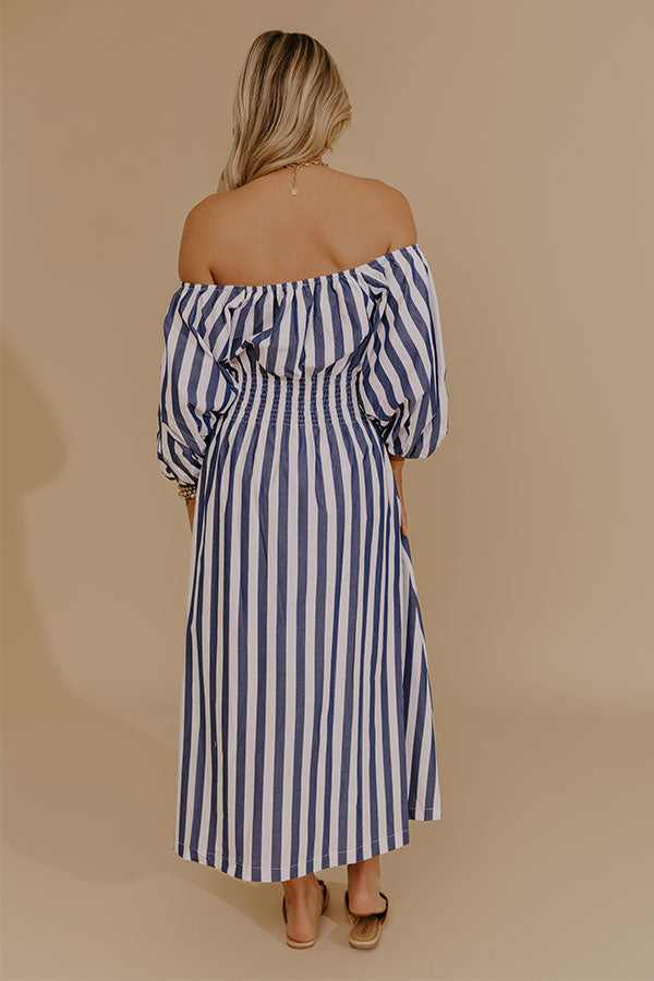 Modern Lines Off Shoulder Stripe Midi Dress Image - 4