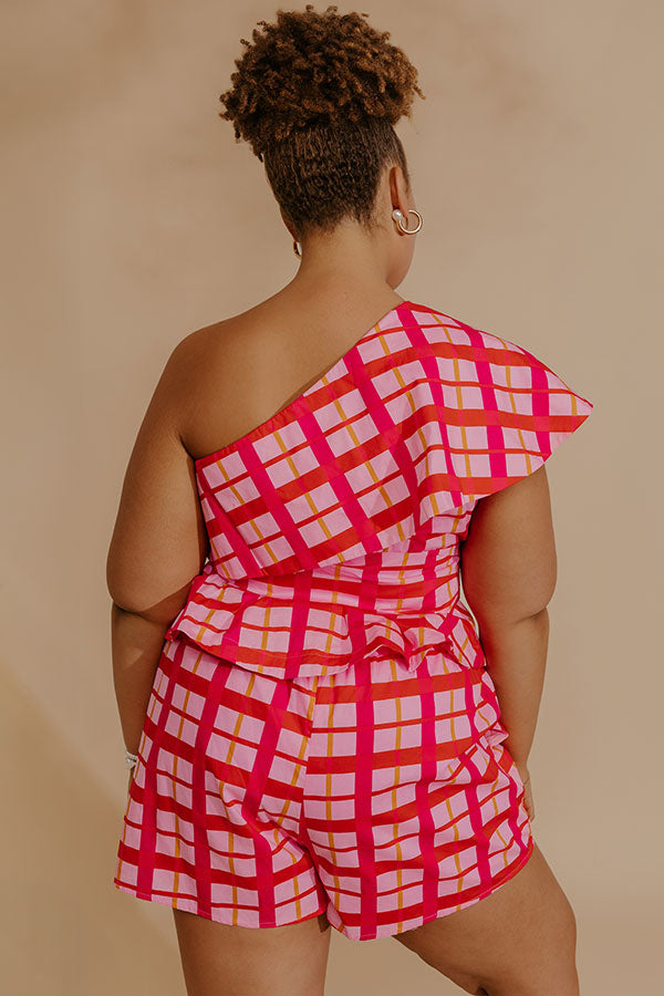 Pretty Chic One Shoulder Plaid Top Curves Image - 5