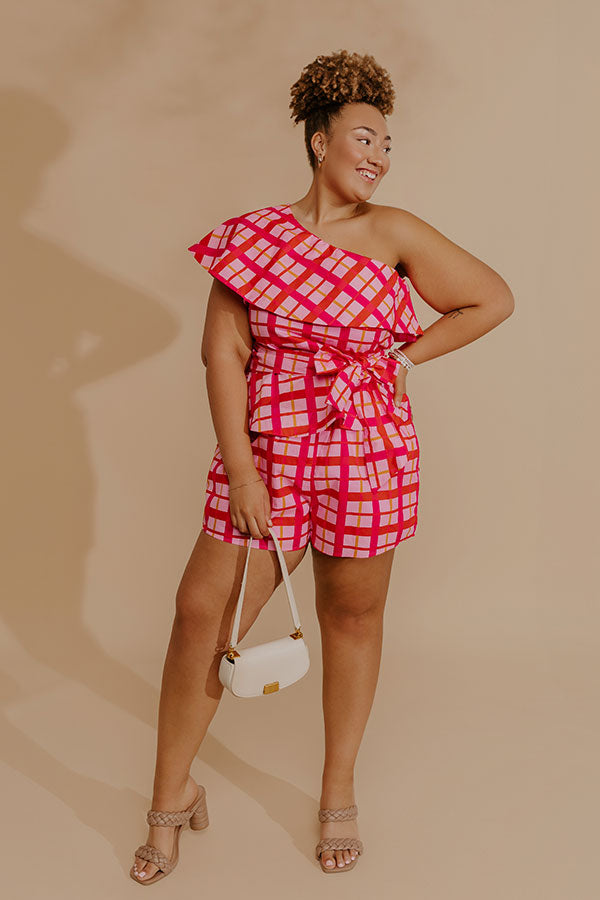 Pretty Chic One Shoulder Plaid Top Curves Image - 2