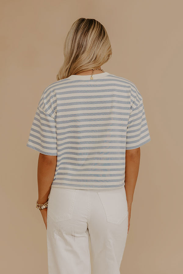 Harbor Line Stripe Button Up Top in Airy Blue Image - 4