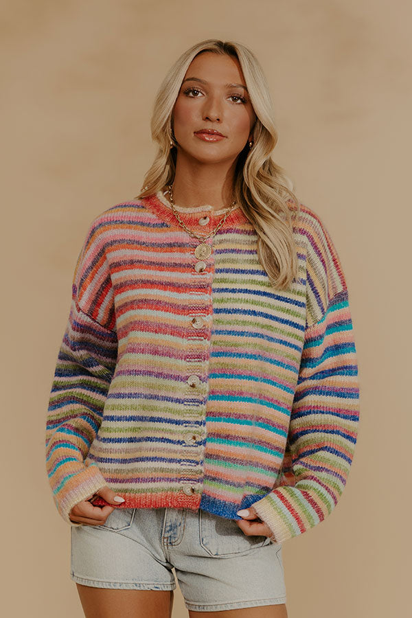 Colorful Personality Knit Stripe Cardigan Image - 3