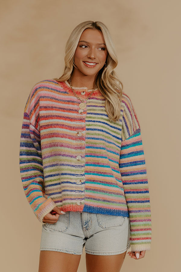 Colorful Personality Knit Stripe Cardigan Image - 2