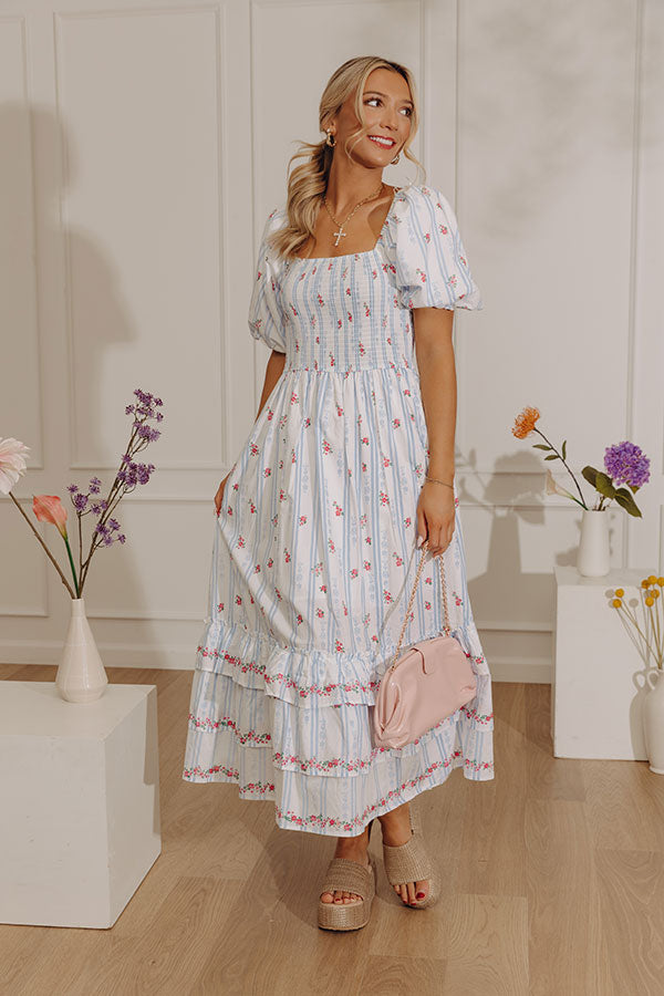 Petal Party Floral Poplin Midi Dress in Sky Blue Image - 2