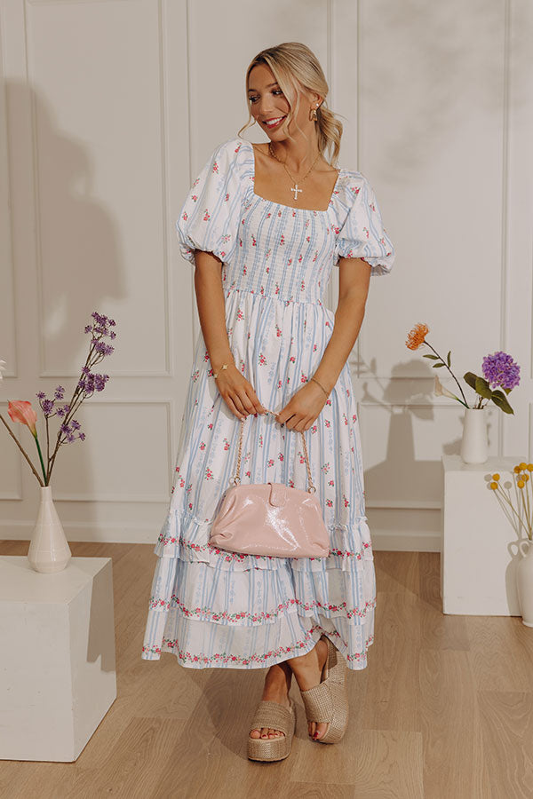 Petal Party Floral Poplin Midi Dress in Sky Blue Image - 1