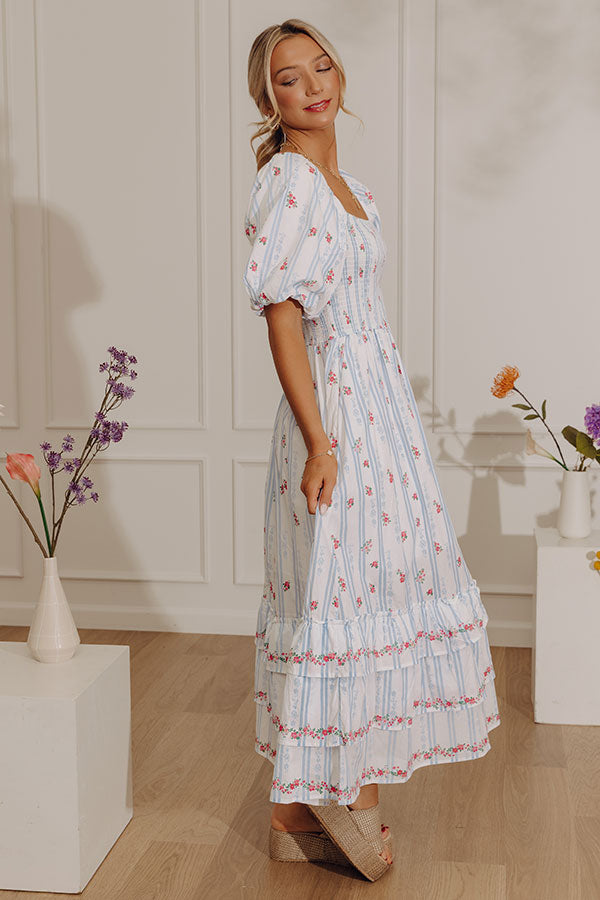 Petal Party Floral Poplin Midi Dress in Sky Blue Image - 3