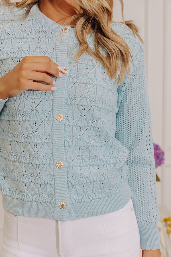 Chic Feels Pointelle Knit Cardigan in Sky Blue Image - 5