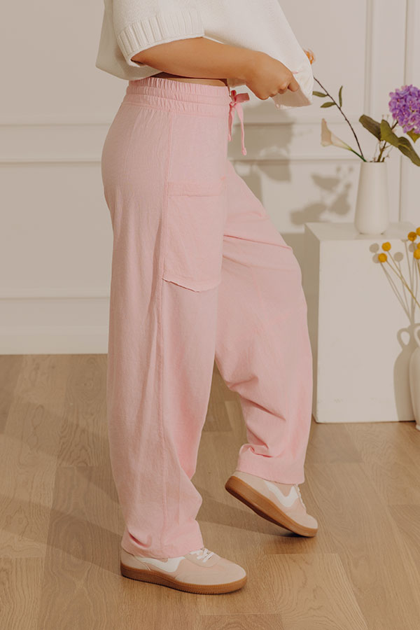 Casual Outing High Waist Slub Barrel Leg Pants in Pink Image - 3