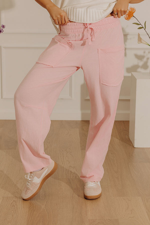 Casual Outing High Waist Slub Barrel Leg Pants in Pink Image - 2