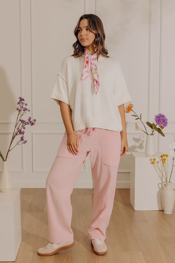 Casual Outing High Waist Slub Barrel Leg Pants in Pink Image - 1