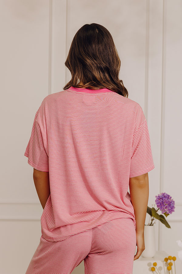 Smiles in Stripes Oversized Tee in Bubblegum Pink Image - 3
