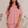 Smiles in Stripes Oversized Tee in Bubblegum Pink Image - 1