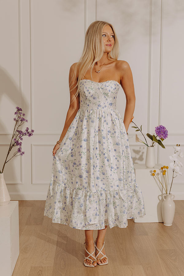 Veranda Elegance Floral Jacquard Midi Dress in Blue Image - 1