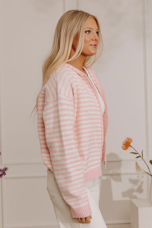 Sweet On Stripes Zip Up Sweater in Pink Image - 3
