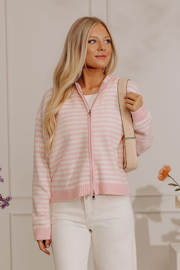 Sweet On Stripes Zip Up Sweater in Pink Image - 2