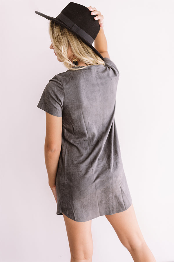 Soho Starlet Faux Suede Shift Dress in Charcoal Image - 5