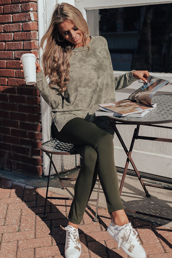 High Waist Fleece Lined Legging in Army Green • Impressions Online Boutique