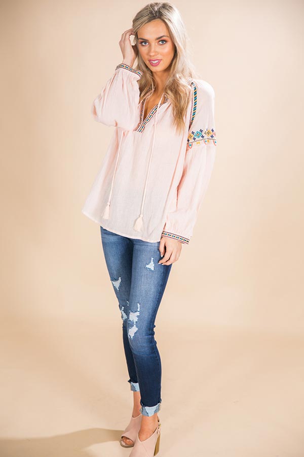 Concert Season Embroidered Top in Light Peach