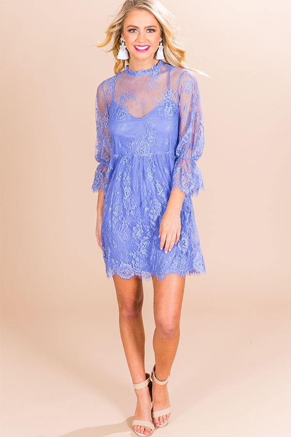 Garden Party Lace Babydoll Dress in Periwinkle