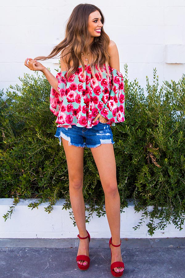 The Stella Off Shoulder Top in Sunkissed Mojito Floral