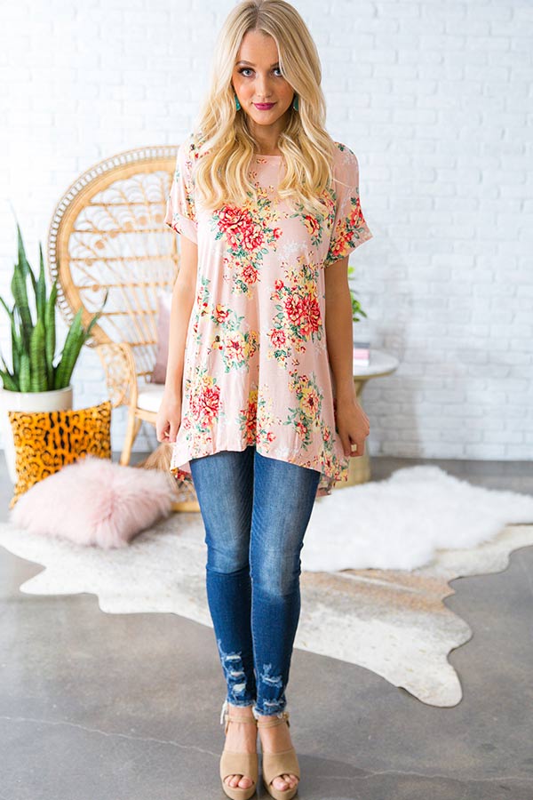 Garden Soiree Babydoll Tunic in Peach Image - 3