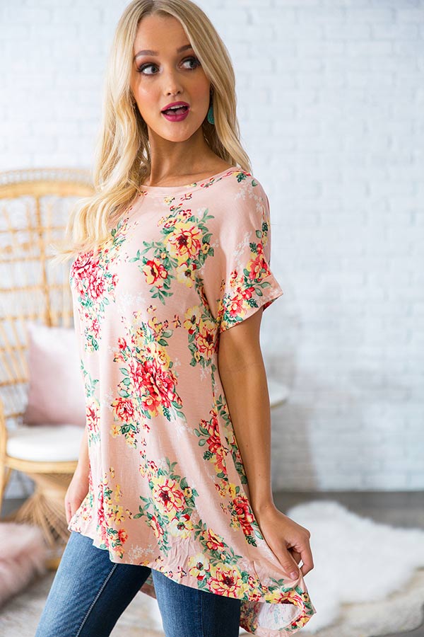 Garden Soiree Babydoll Tunic in Peach Image - 4