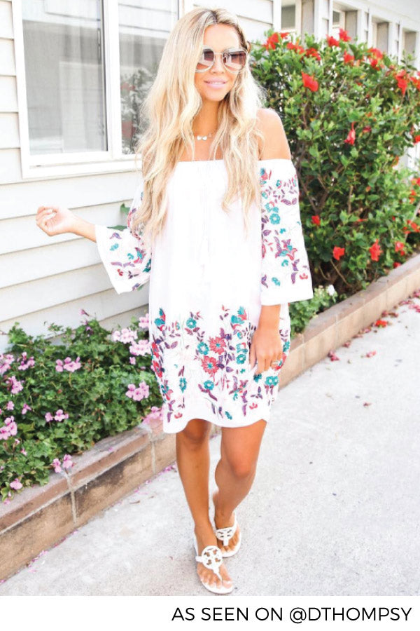 Sunset Strolling Embroidered Shift Dress