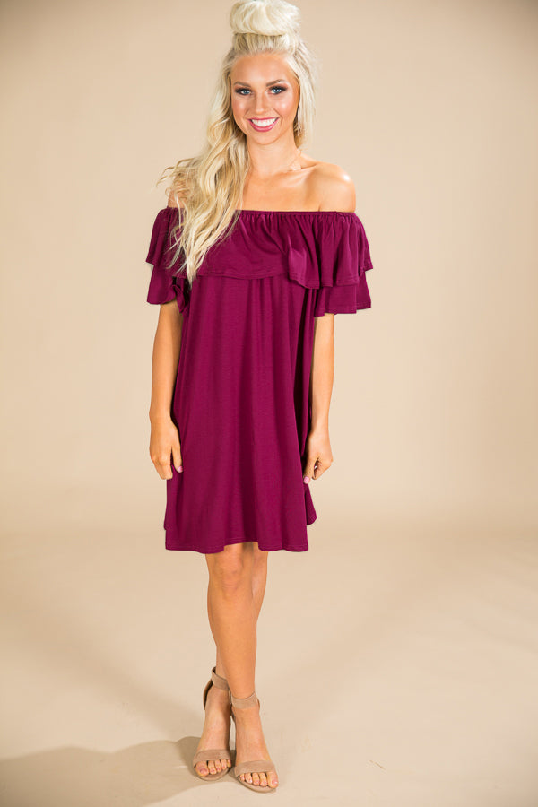 Patio Sippin' Off Shoulder Shift Dress in Sangria